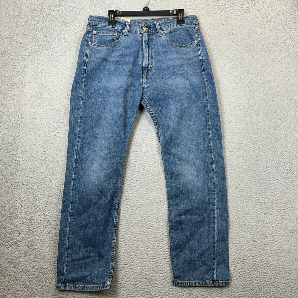 NEW Levis 505 Jeans Mens 34X30 Regular Straight Blue Distressed Stretch Denim